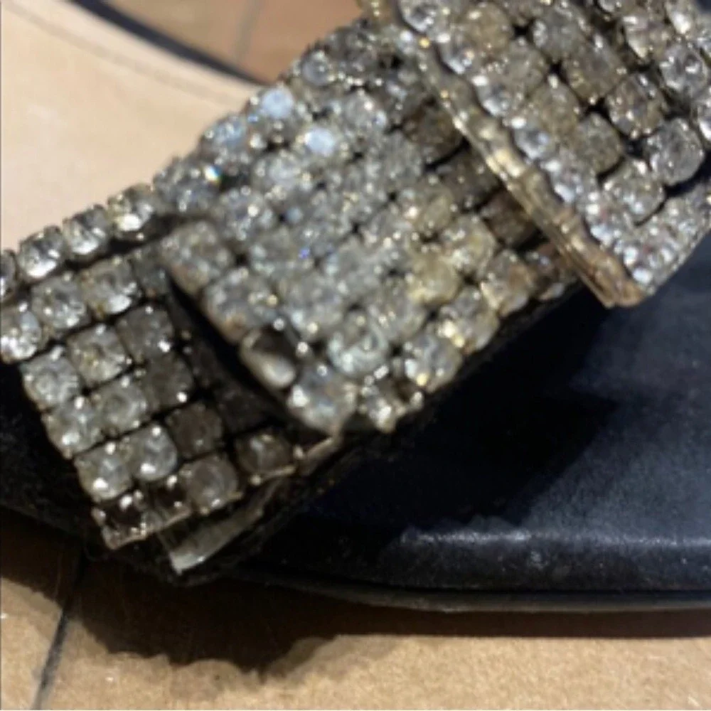 Schutz Black Velvet Rhinestone Buckle Heels Size 9B Ankle Strap Sandals